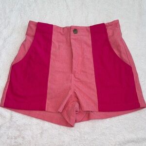 Colorblock Corduroy Women Shorts